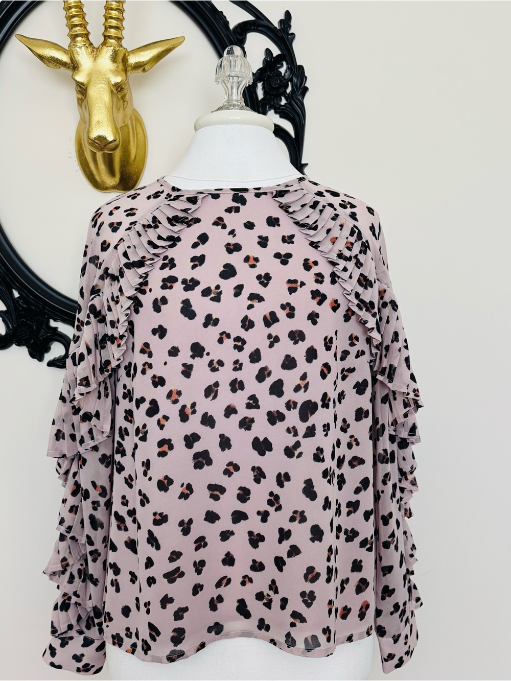 cupcakes & cashmere Dusty Pink Leopard Ruffle Blouse